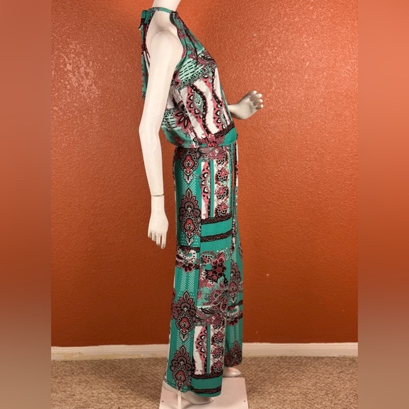 Flirty Pink Women's Paisley Jumpsuit in Teal and Pink Size Small. B32 - Picture 4 of 15